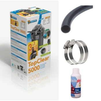 SET | Topclear kit 5000 + 5m tuyau renforcé 20mm + 4x inox collier + bactéries