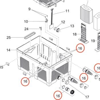 Oase Biosmart 18/24/36000 aansluitstukken uv + uitloop vuilaflaat #22767