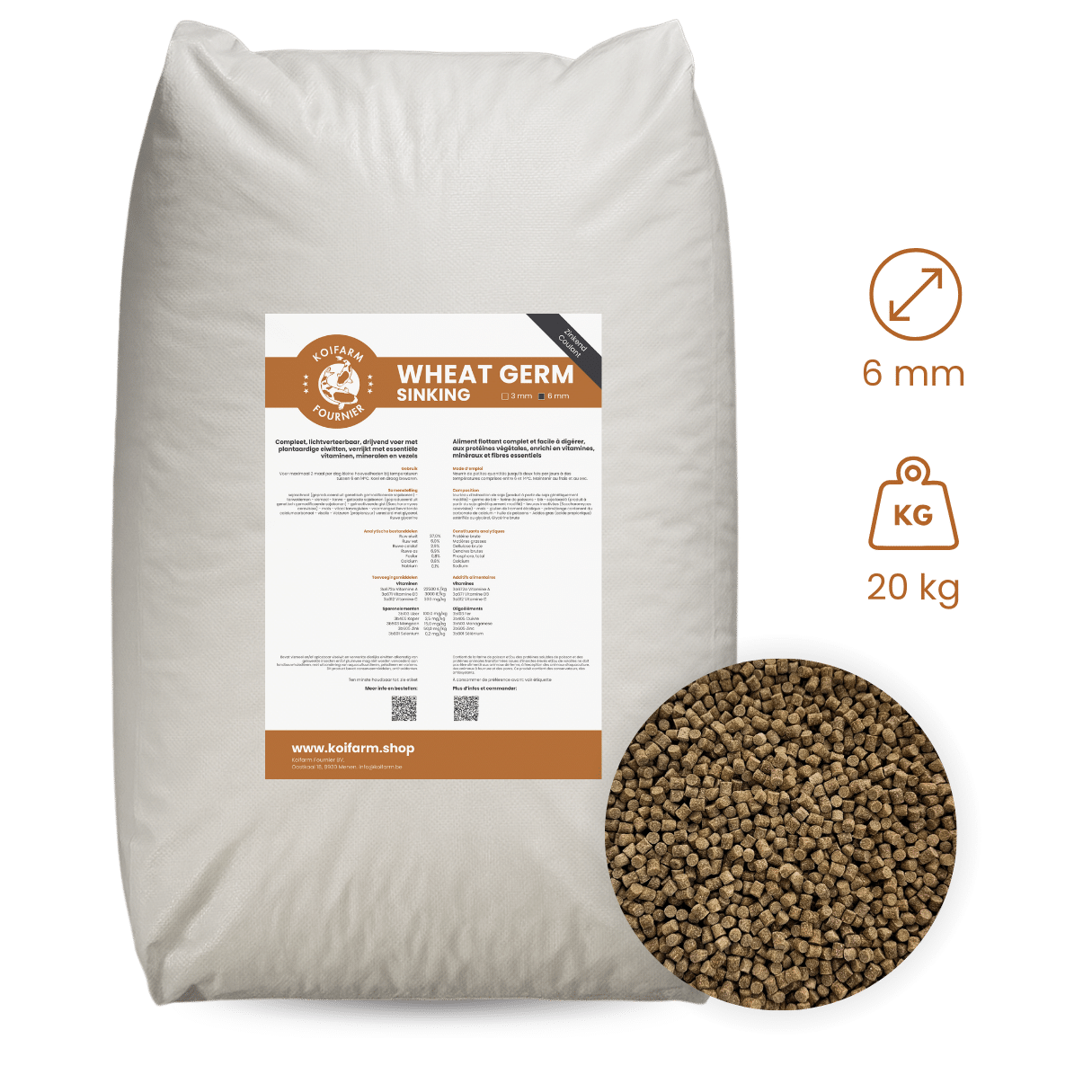 Koifarm Wheat Germ Sinking | 6 mm - 20 kg